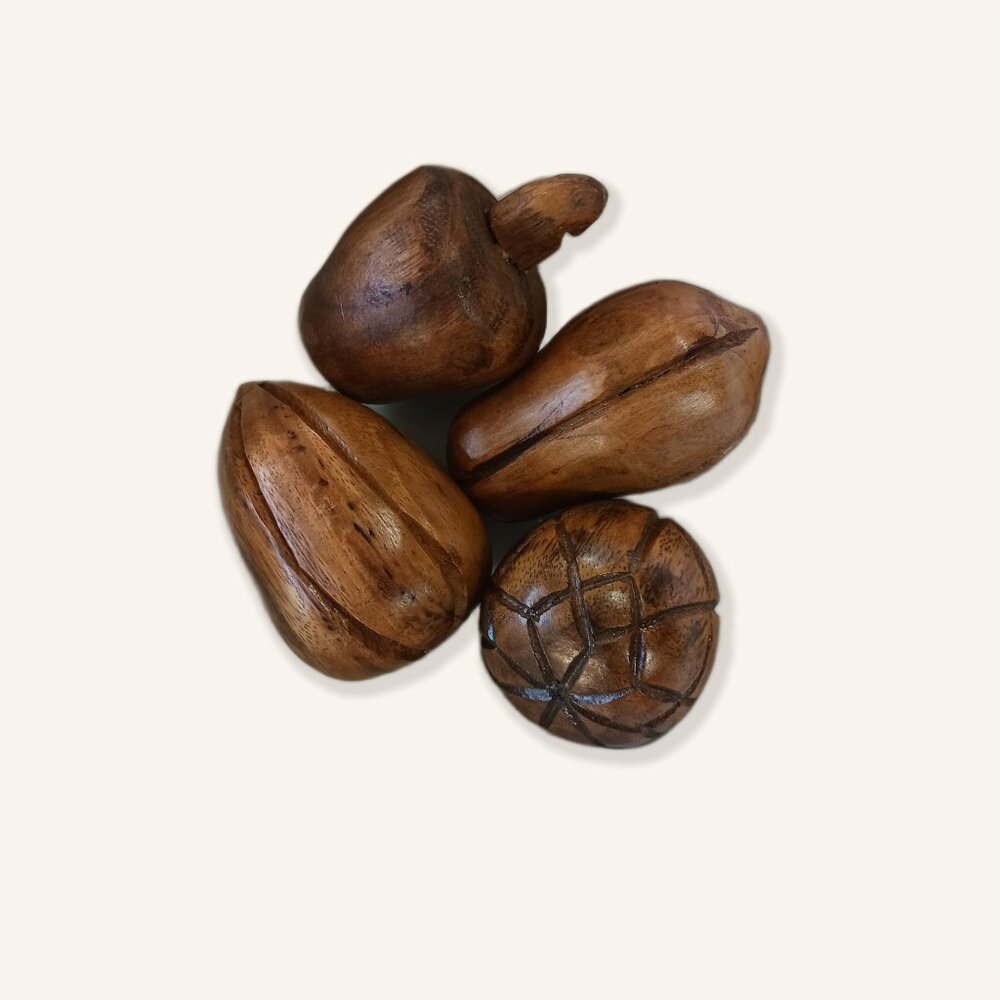 4 Pieces of Decorative Hand-Carved Solid Wood Fruit